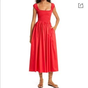 La Ligne Vivian Smocked Cotton-Poplin Midi Dress Poppy Dress